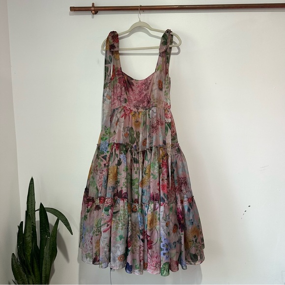 NEW Anthropologie BHLDN Isabella Floral Tiered Square Neck Midi Dress Pink - Picture 5 of 9